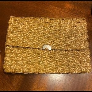 Tan Straw clutch/shoulder bag with chain strap